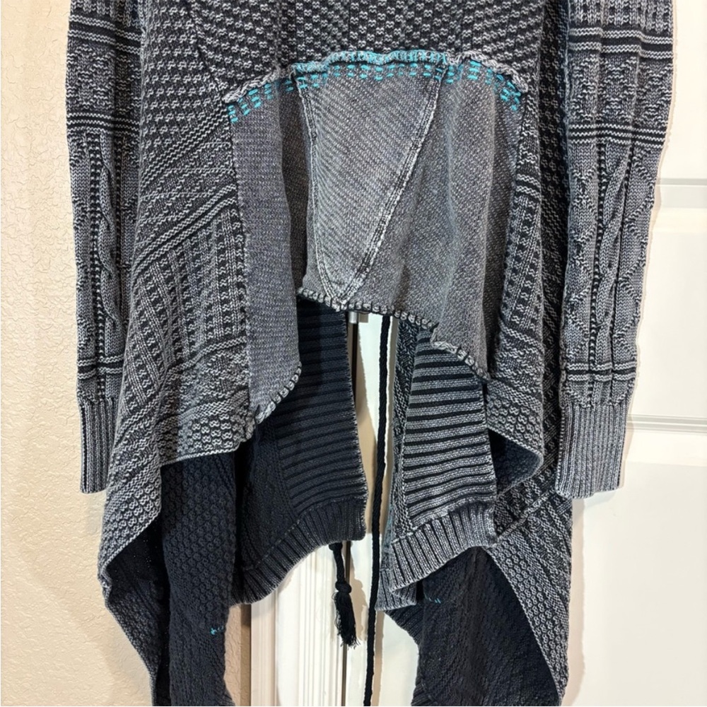 Free People Washed Black Asymmetrical Cascading Waterfall Cardigan - Picture 6 of 8